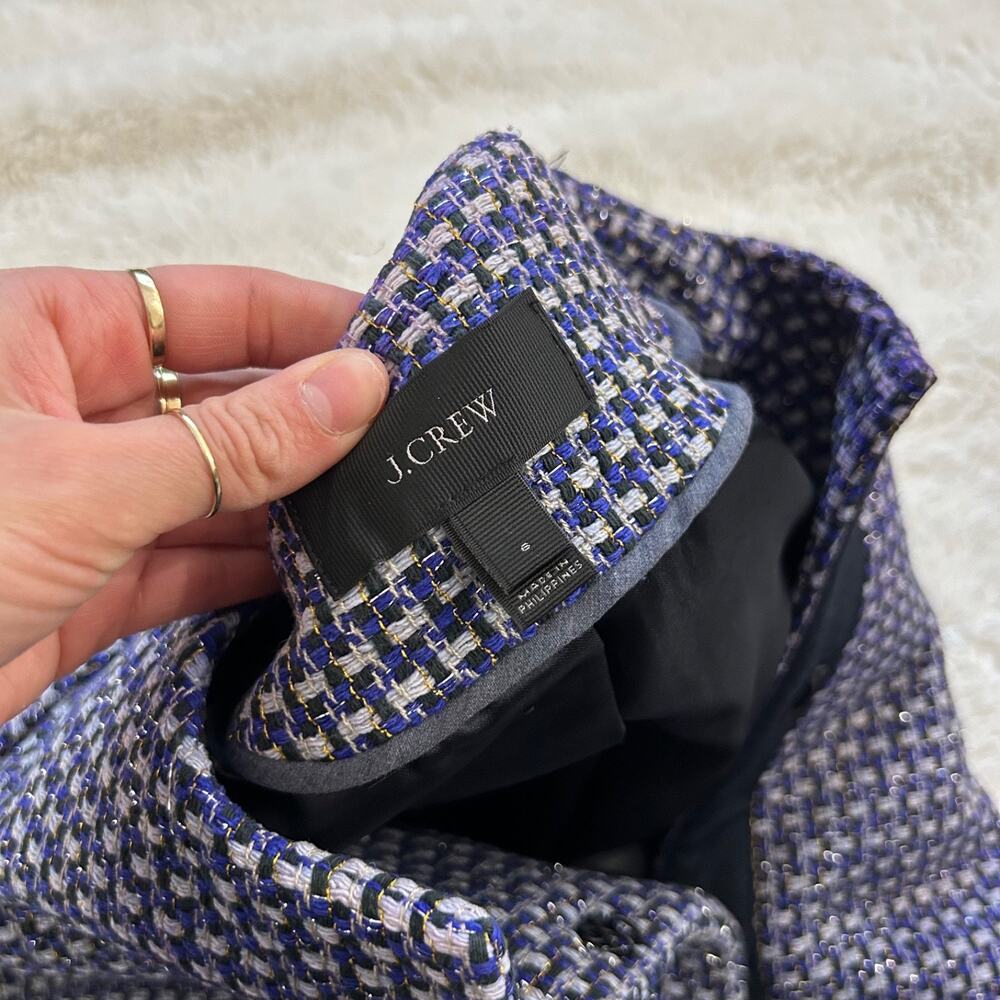 J Crew Womens Sz 6 Navy Silk Tweed Jacket Blazer Career Preppy Classic Teacher - Picture 8 of 9